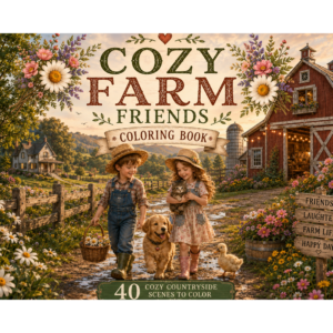 cozy farm friends coloring book | printable cottagecore coloring pages | cute farm animals | kids coloring book