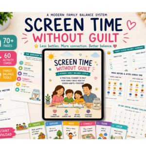 screen time without guilt planner | family screen time tracker | digital balance challenge | kids activity cards