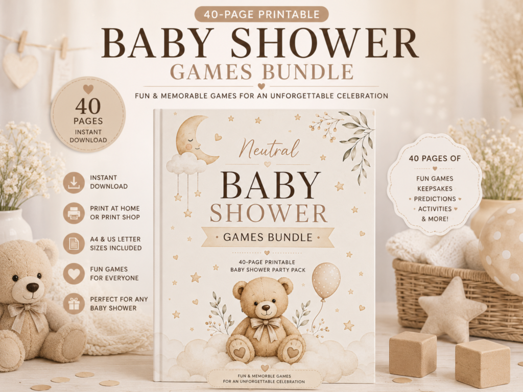 mockup neutral baby shower games
