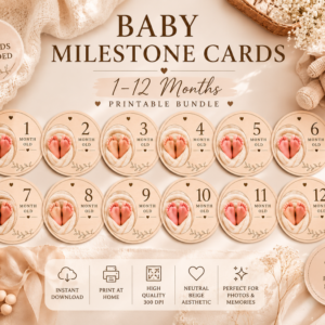 baby milestone cards printable | 1 12 month baby milestones | newborn photo prop | baby memory cards pdf