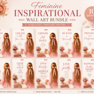 feminine inspirational wall art bundle | self love quotes set of 10 | romantic girl poster collection | instant download