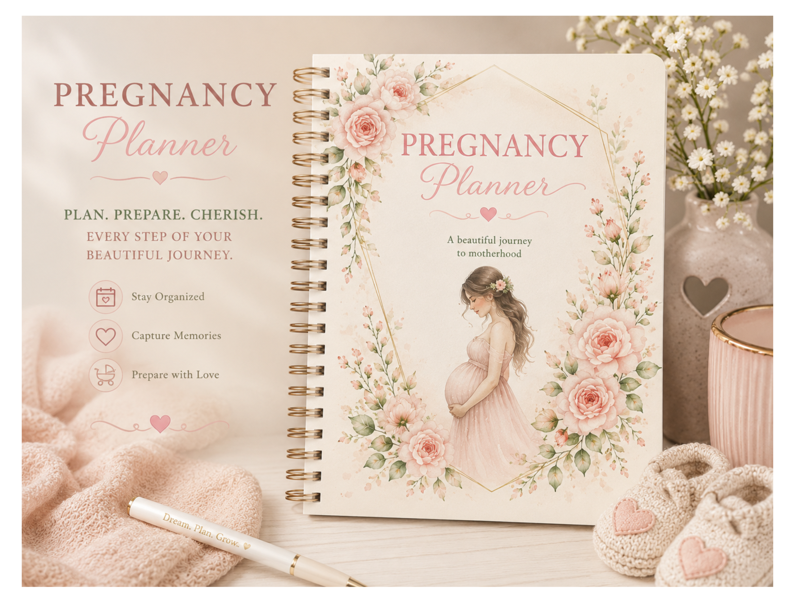 pregnancy planner printable | pregnancy journal pdf | pregnancy binder | baby shower planner | birth plan | hospital bag checklist | a4 planner