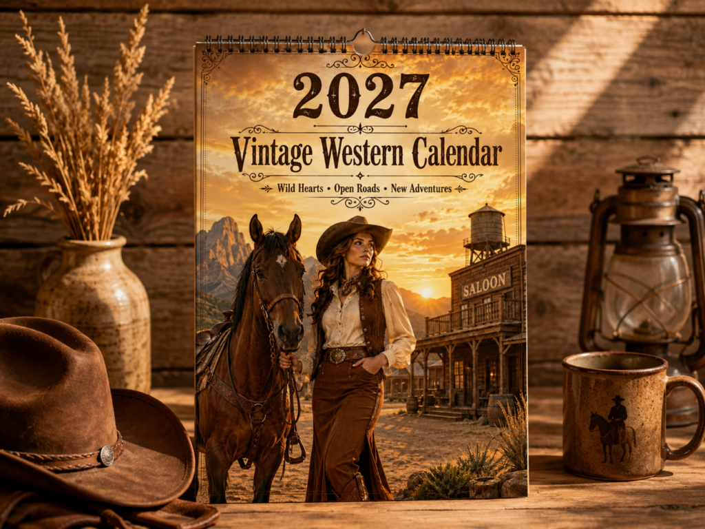 mockup vintage western calendar