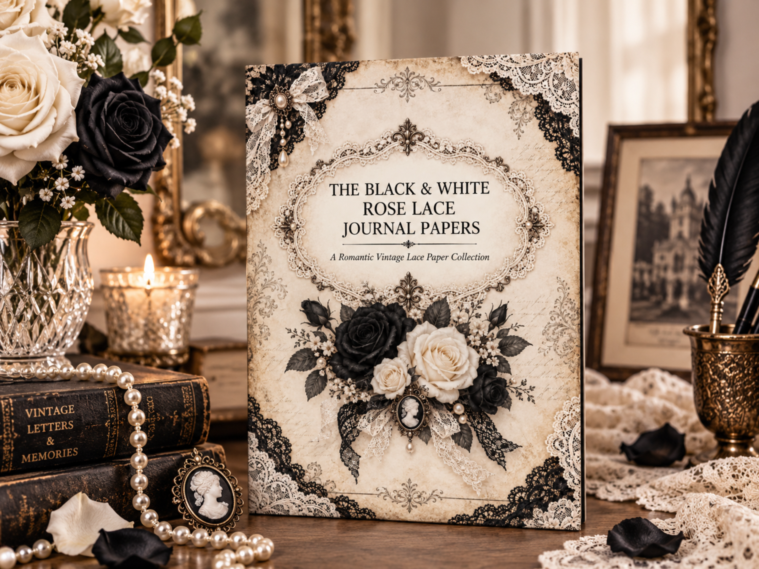 mockup the black and white rose lace journal mockup the black and white rose lace journal