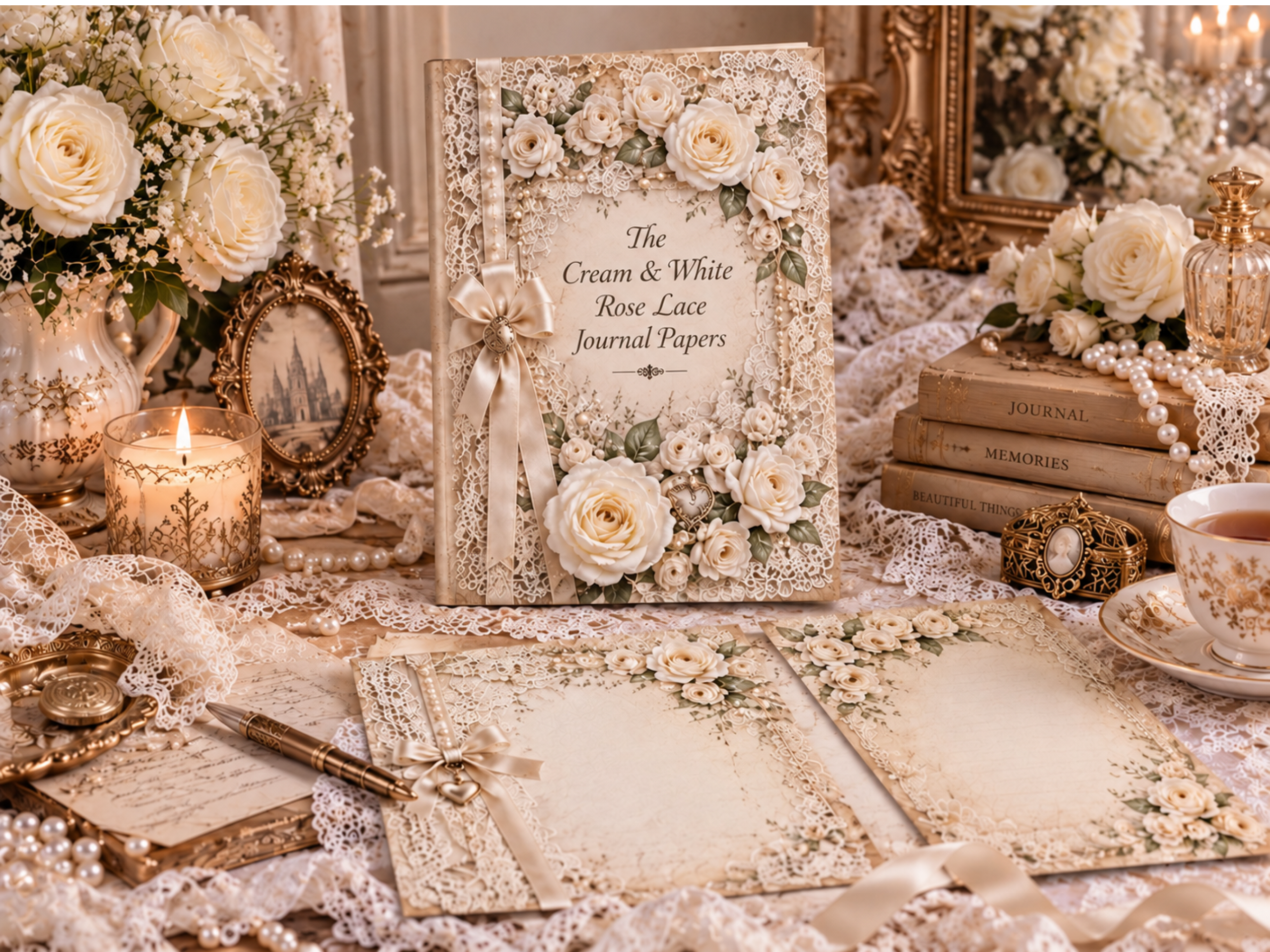 mockup the cream and white rose lace journal mockup the cream and white rose lace journal